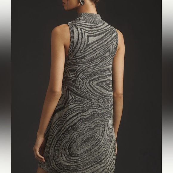 NWT Anthro Metallic Sleeveless Mock-Neck Sweater Mini Dress - Picture 3 of 11